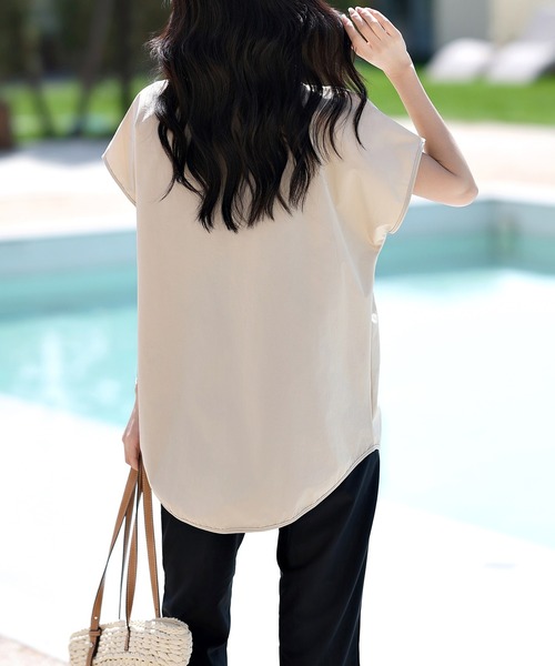 TeddyShop（テディショップ）の「レディース 2WAYラッシュガード半袖スキッパートップス＋ブラトップ+フレアパンツ 3点セット（ラッシュガード・レディース・ベージュ×ブラック・L/M）」の9枚目の写真