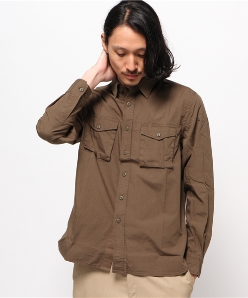 ikka(イッカ)の「リップストップミリタリーシャツ (シャツ/ブラウス・メンズ・オリーブ/ネイビー・MEDIUM/LARGE/X-LARGE)」の1枚目の写真