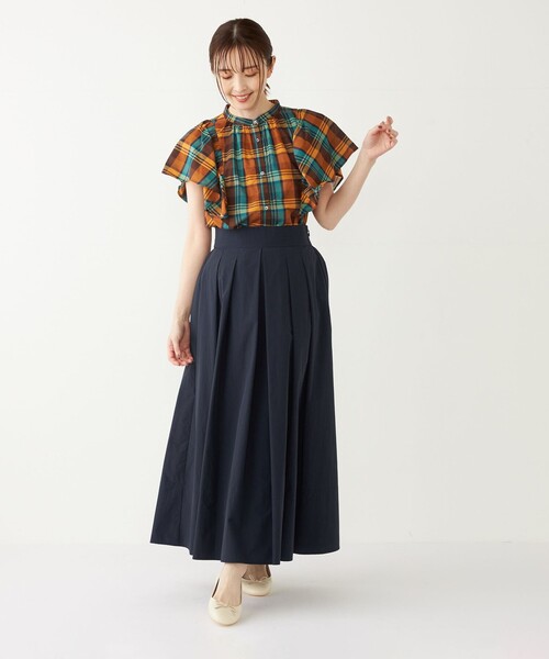 SHIPS Colors（シップス カラーズ）の「SHIPS Colors:〈手洗い可能〉マドラスチェック ラッフルスリーブ シャツ（シャツ/ブラウス・レディース・ネイビー/オレンジ・ONE SIZE）」の22枚目の写真