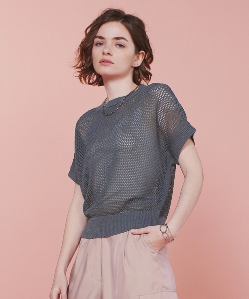 STRAWBERRY-FIELDS(ストロベリーフィールズ)の「メッシュ編和紙混ニット(ニット/セーター・レディース・ホワイト/グレー/ブラック・2)」の3枚目の写真