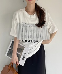 プリント チュール ドッキング Tシャツ