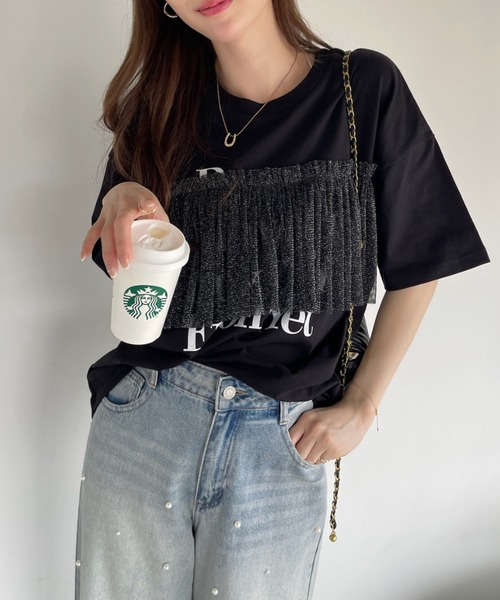 Ada.(エイダ)の「プリント チュール ドッキング Tシャツ(Tシャツ/カットソー・レディース・ブラック/ホワイト・FREE)」の10枚目の写真