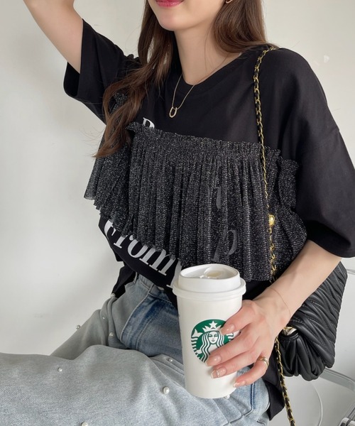 Ada.(エイダ)の「プリント チュール ドッキング Tシャツ(Tシャツ/カットソー・レディース・ブラック/ホワイト・FREE)」の13枚目の写真
