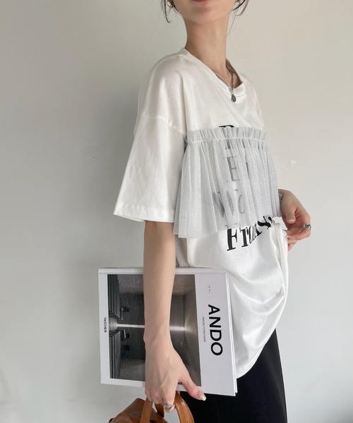 Ada.(エイダ)の「プリント チュール ドッキング Tシャツ(Tシャツ/カットソー・レディース・ブラック/ホワイト・FREE)」の6枚目の写真