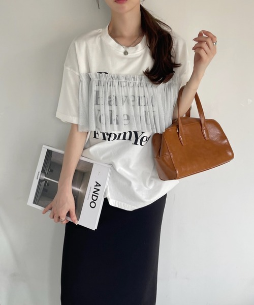 Ada.(エイダ)の「プリント チュール ドッキング Tシャツ(Tシャツ/カットソー・レディース・ブラック/ホワイト・FREE)」の5枚目の写真