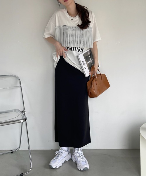 Ada.(エイダ)の「プリント チュール ドッキング Tシャツ(Tシャツ/カットソー・レディース・ブラック/ホワイト・FREE)」の7枚目の写真