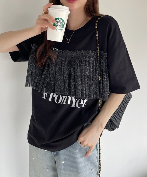 Ada.(エイダ)の「プリント チュール ドッキング Tシャツ(Tシャツ/カットソー・レディース・ブラック/ホワイト・FREE)」の9枚目の写真