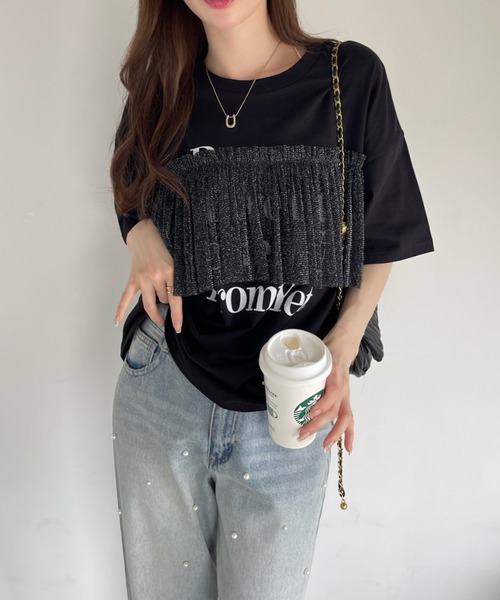 Ada.(エイダ)の「プリント チュール ドッキング Tシャツ(Tシャツ/カットソー・レディース・ブラック/ホワイト・FREE)」の11枚目の写真