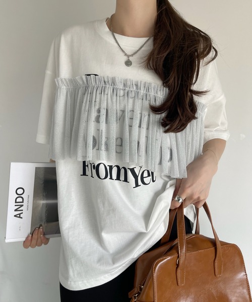 Ada.(エイダ)の「プリント チュール ドッキング Tシャツ(Tシャツ/カットソー・レディース・ブラック/ホワイト・FREE)」の3枚目の写真