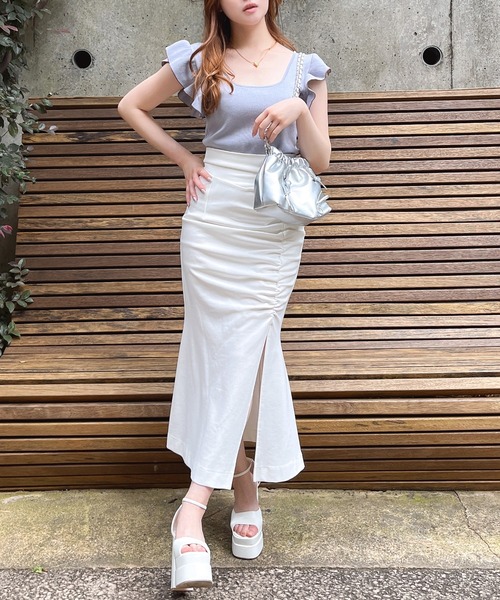 MIIA（ミーア）の「ラッフルフリルニット（ニット/セーター・レディース・パープル/オフホワイト/ブラック・FREE）」の21枚目の写真