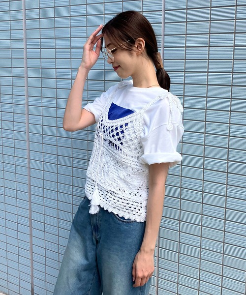 AS KNOW AS plus（アズノゥアズプラス）の「◎かぎ針編みリボンクロシェビスチェ【ZOZOTOWN限定アイテム】（キャミソール・レディース・ベージュ/オフホワイト・FREE）」の5枚目の写真