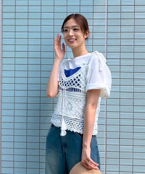 AS KNOW AS plus（アズノゥアズプラス）の「◎かぎ針編みリボンクロシェビスチェ【ZOZOTOWN限定アイテム】（キャミソール・レディース・ベージュ/オフホワイト・FREE）」の7枚目の写真