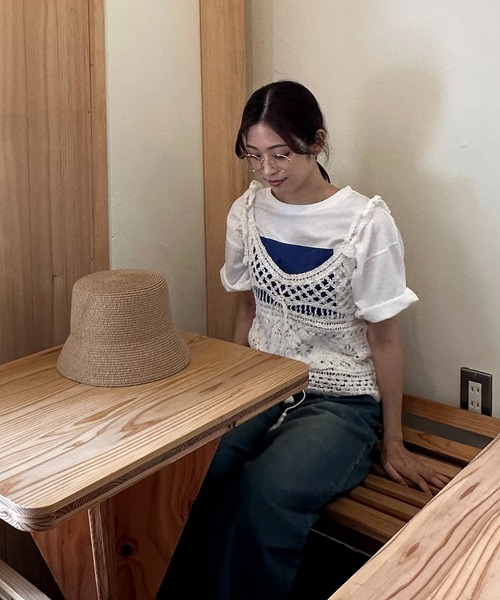 AS KNOW AS plus（アズノゥアズプラス）の「◎かぎ針編みリボンクロシェビスチェ【ZOZOTOWN限定アイテム】（キャミソール・レディース・ベージュ/オフホワイト・FREE）」の13枚目の写真