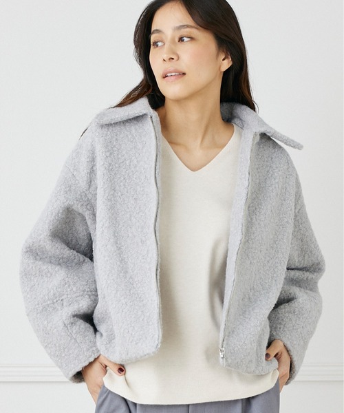 INED CLARO（イネドクラロ）の「フライス編みナッピングブルゾン（ブルゾン・レディース・オフホワイト/グレー/ネイビー・フリー）」の3枚目の写真