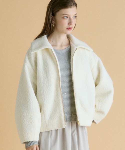 INED CLARO（イネドクラロ）の「フライス編みナッピングブルゾン（ブルゾン・レディース・オフホワイト/グレー/ネイビー・フリー）」の2枚目の写真