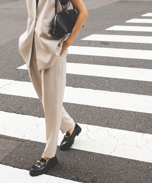 【セール】イージーケアダブルクロス ベルト付きタックテーパードパンツ(セットアップ可）（その他パンツ）｜nano･universe（ナノユニバース）