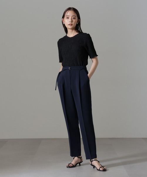 【セール】イージーケアダブルクロス ベルト付きタックテーパードパンツ(セットアップ可）（その他パンツ）｜nano･universe（ナノユニバース）