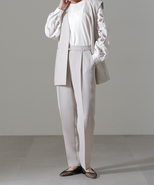 【セール】イージーケアダブルクロス ベルト付きタックテーパードパンツ(セットアップ可）（その他パンツ）｜nano･universe（ナノユニバース）