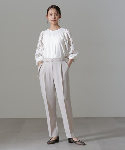 【セール】イージーケアダブルクロス ベルト付きタックテーパードパンツ(セットアップ可）（その他パンツ）｜nano･universe（ナノユニバース）