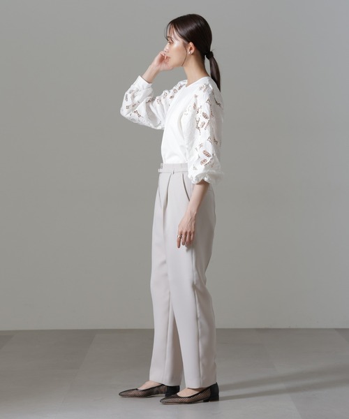 【セール】イージーケアダブルクロス ベルト付きタックテーパードパンツ(セットアップ可）（その他パンツ）｜nano･universe（ナノユニバース）