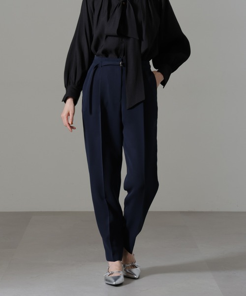 【セール】イージーケアダブルクロス ベルト付きタックテーパードパンツ(セットアップ可）（その他パンツ）｜nano･universe（ナノユニバース）