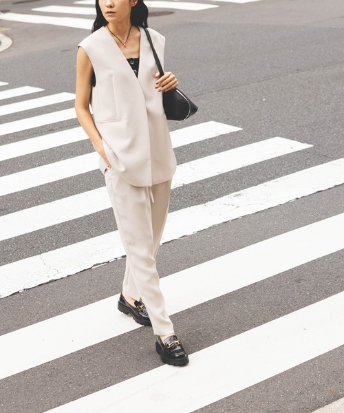 【セール】イージーケアダブルクロス ベルト付きタックテーパードパンツ(セットアップ可）（その他パンツ）｜nano･universe（ナノユニバース）