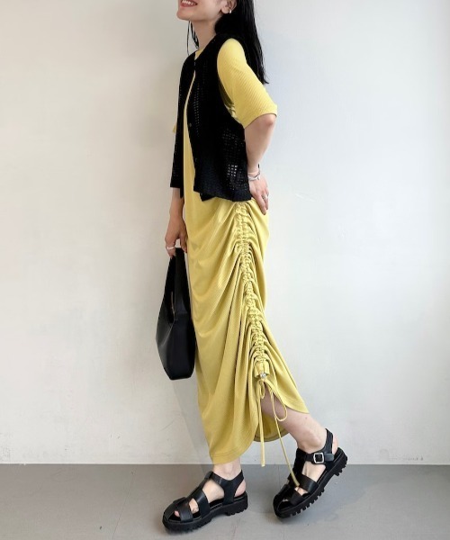 Formeque（フォルミーク）の「【Formeque】シャーリングワンピース（ワンピース・レディース・ブラック/イエロー・FREE）」の13枚目の写真