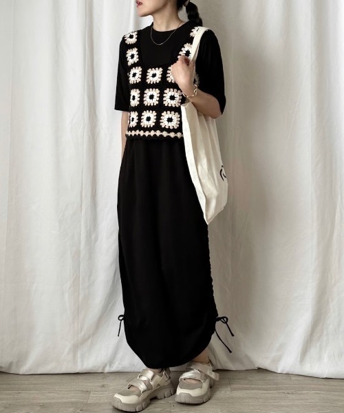 Formeque（フォルミーク）の「【Formeque】シャーリングワンピース（ワンピース・レディース・ブラック/イエロー・FREE）」の3枚目の写真