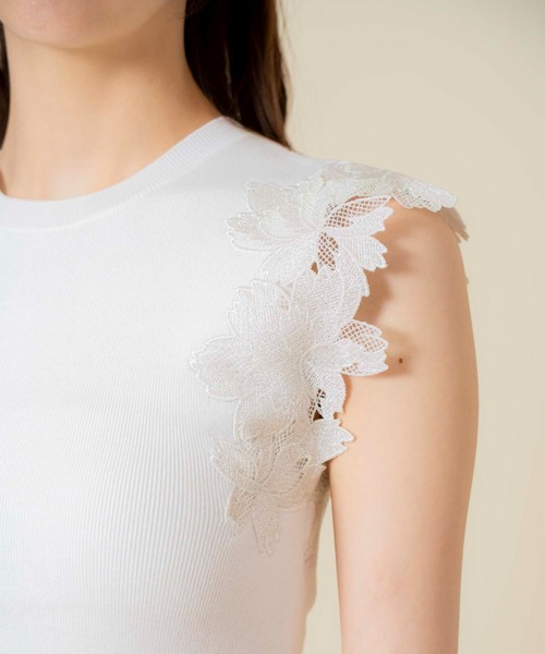 胸元レースラメニット rienda | ラメシャギーメッシュKnit TOP (ニット ) |SHEL'TTER