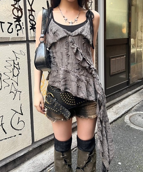 crank FRILL SNAP SLEEVELESS WHITE 韓国 フリル FRILL SNAP SLEEVELESS_WHITE - CRANK
