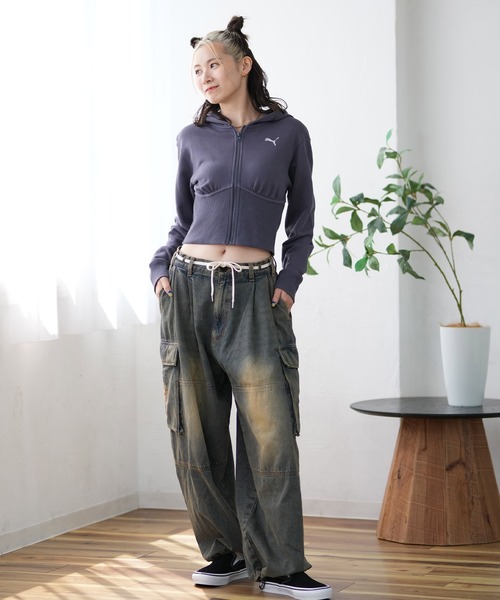 PUMA グレー クロップドパーカー セール】PUMA/プーマ クロップド丈ジップアップパーカー 629099