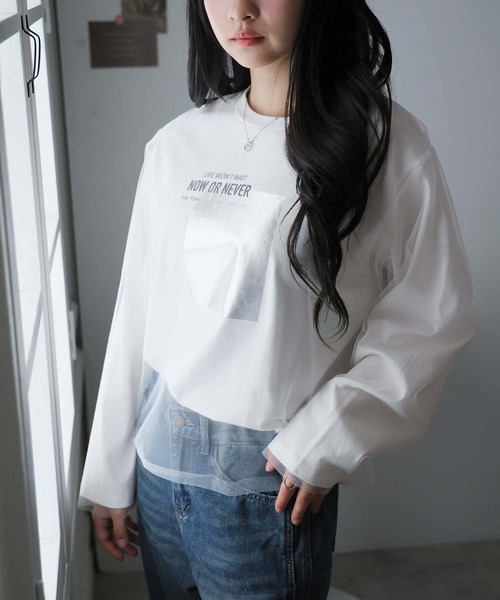 LAFFMO(ラフモ)の「チュール重ね箔ロゴロンT(Tシャツ/カットソー・レディース・ブラック/オフホワイト・F)」の3枚目の写真