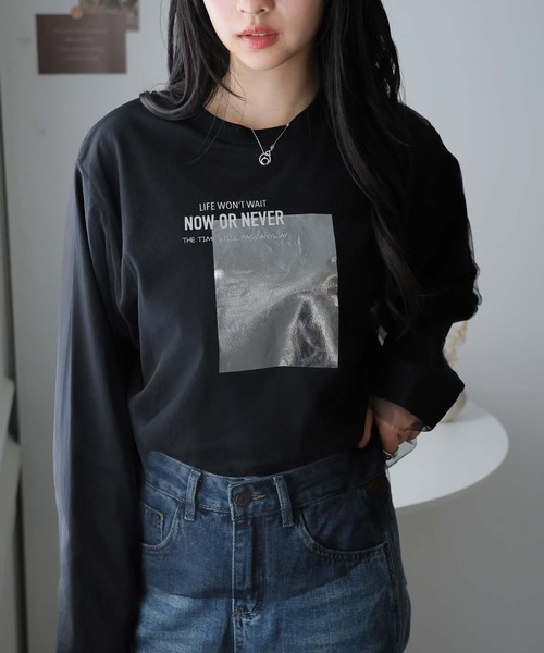 LAFFMO(ラフモ)の「チュール重ね箔ロゴロンT(Tシャツ/カットソー・レディース・ブラック/オフホワイト・F)」の7枚目の写真