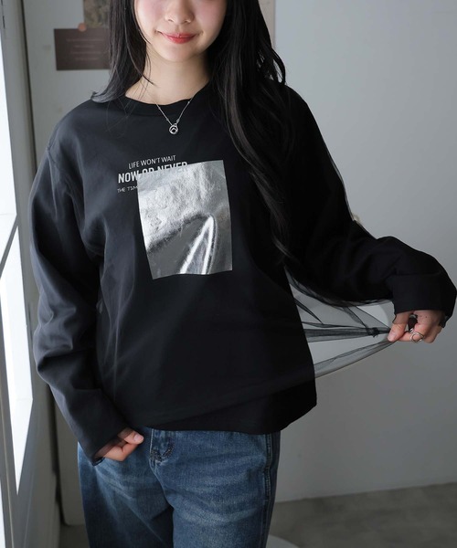 LAFFMO(ラフモ)の「チュール重ね箔ロゴロンT(Tシャツ/カットソー・レディース・ブラック/オフホワイト・F)」の8枚目の写真