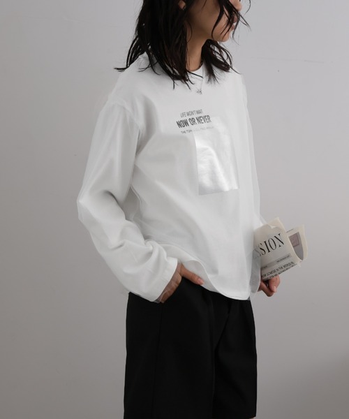 LAFFMO(ラフモ)の「チュール重ね箔ロゴロンT(Tシャツ/カットソー・レディース・ブラック/オフホワイト・F)」の12枚目の写真