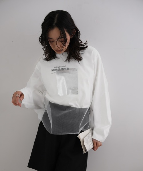 LAFFMO(ラフモ)の「チュール重ね箔ロゴロンT(Tシャツ/カットソー・レディース・ブラック/オフホワイト・F)」の18枚目の写真