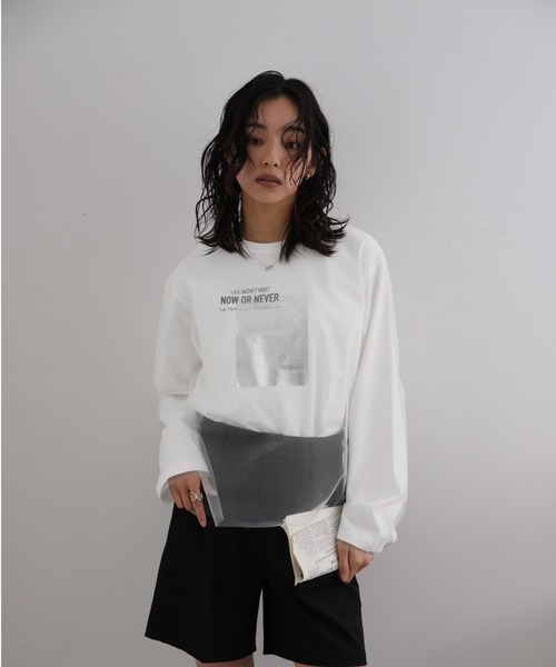 LAFFMO(ラフモ)の「チュール重ね箔ロゴロンT(Tシャツ/カットソー・レディース・ブラック/オフホワイト・F)」の19枚目の写真