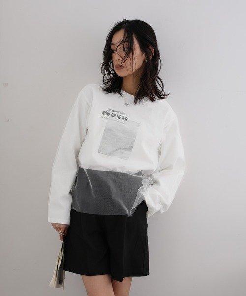 LAFFMO(ラフモ)の「チュール重ね箔ロゴロンT(Tシャツ/カットソー・レディース・ブラック/オフホワイト・F)」の22枚目の写真