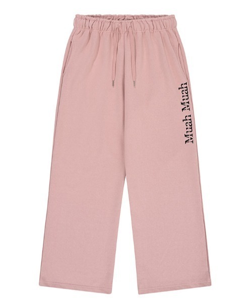 【muahmuah】24fw LOGO STITCH LINE WIDE BANDING PANTS muahmuah - LOGO STITCH LINE WIDE BANDING PANTS (GREY)