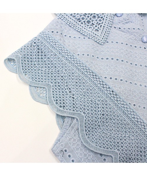 MODE ROBE（モードローブ）の「レースフリルノースリーブブラウス（Tシャツ/カットソー・レディース・ホワイト/ブラック/ブルー・FREE）」の7枚目の写真