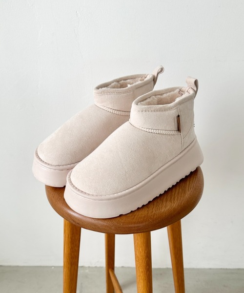 CLEA（クレア）の「厚底ショートムートンブーツ（ブーツ・レディース・キャメル/ピンク/アイボリー/ブラック・23.5cm/24.5cm）」の6枚目の写真