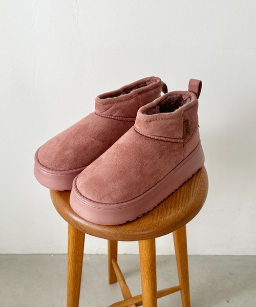 CLEA（クレア）の「厚底ショートムートンブーツ（ブーツ・レディース・キャメル/ピンク/アイボリー/ブラック・23.5cm/24.5cm）」の13枚目の写真