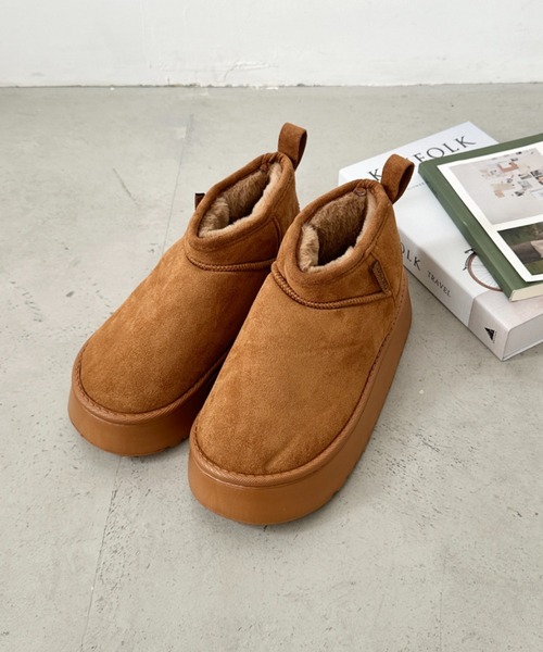 CLEA（クレア）の「厚底ショートムートンブーツ（ブーツ・レディース・キャメル/ピンク/アイボリー/ブラック・23.5cm/24.5cm）」の18枚目の写真