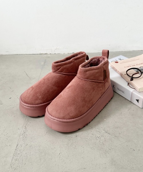 CLEA（クレア）の「厚底ショートムートンブーツ（ブーツ・レディース・キャメル/ピンク/アイボリー/ブラック・23.5cm/24.5cm）」の12枚目の写真