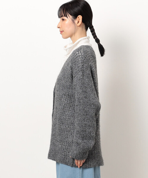 ONIGIRI（オニギリ）の「へアリーメッシュ　Ｖネック　ニットカーディガン（カーディガン/ボレロ・レディース・グレー/ベージュ/グリーン・FREE）」の13枚目の写真