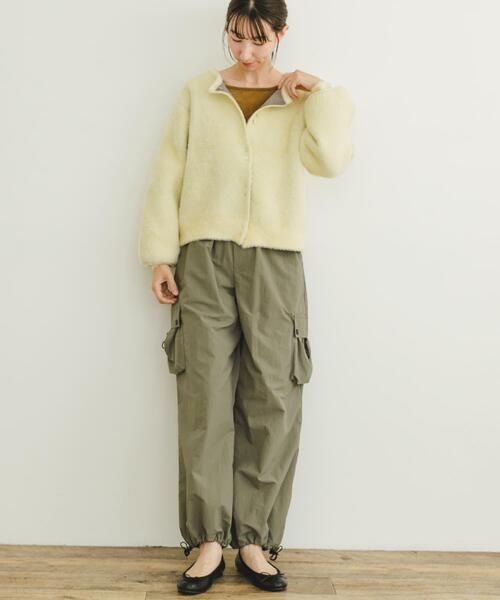 ITEMS URBANRESEARCH（アイテムズ アーバンリサーチ）の「ダブルフェイスニットカーデ（カーディガン/ボレロ・レディース・イエロー系その他/チャコールグレー/オフホワイト・FREE）」の4枚目の写真