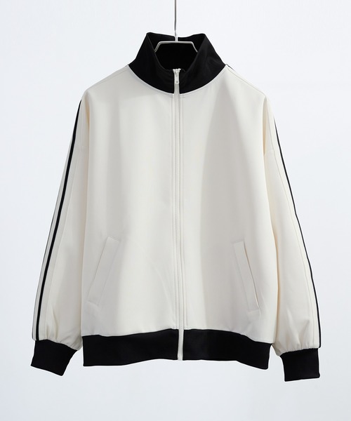 セール】サイドラインハイネックトラックジャケット 長袖 ネイビー