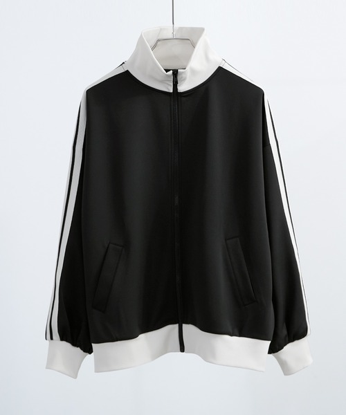 マークアンドロナ トラックジャケット レディース ジップアップ ハイネック 長袖 Wライン 配色 トラックジャケット レディース サイドライン ハイネック