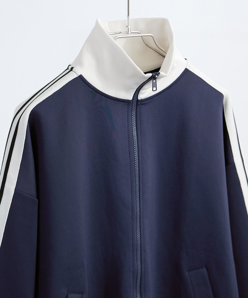マークアンドロナ トラックジャケット レディース ジップアップ ハイネック 長袖 Wライン 配色 トラックジャケット レディース サイドライン ハイネック