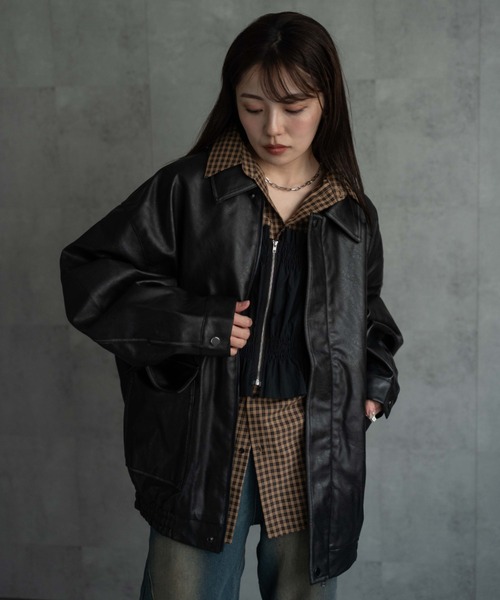 のりぴー♡ 様。 フェイクレザーシャツブルゾン CREARE -LINO-（クレアーレリノ）の「＜ユニセックス＞フェイクレザー